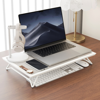 Stalak za laptop i monitor s prostorom za pohranu tipkovnice, sklopiva čelična baza i podloga za stol