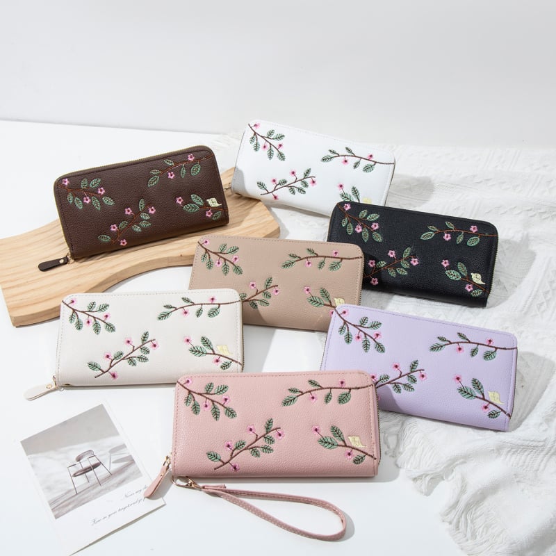 Ženski novčanik s vezenim detaljem, box torba stil, PU koža, zatvarač, podstava od sintetičke kože