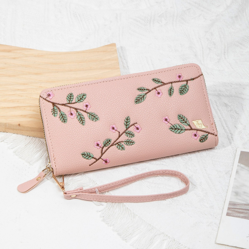 Ženski novčanik s vezenim detaljem, box torba stil, PU koža, zatvarač, podstava od sintetičke kože