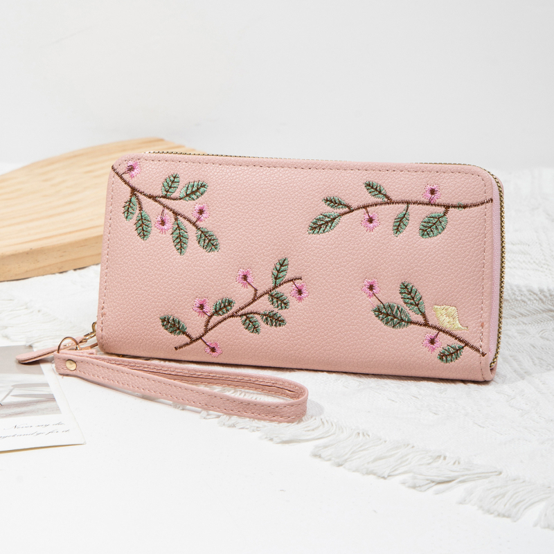 Ženski novčanik s vezenim detaljem, box torba stil, PU koža, zatvarač, podstava od sintetičke kože