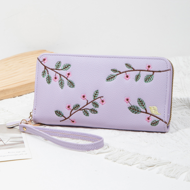 Ženski novčanik s vezenim detaljem, box torba stil, PU koža, zatvarač, podstava od sintetičke kože
