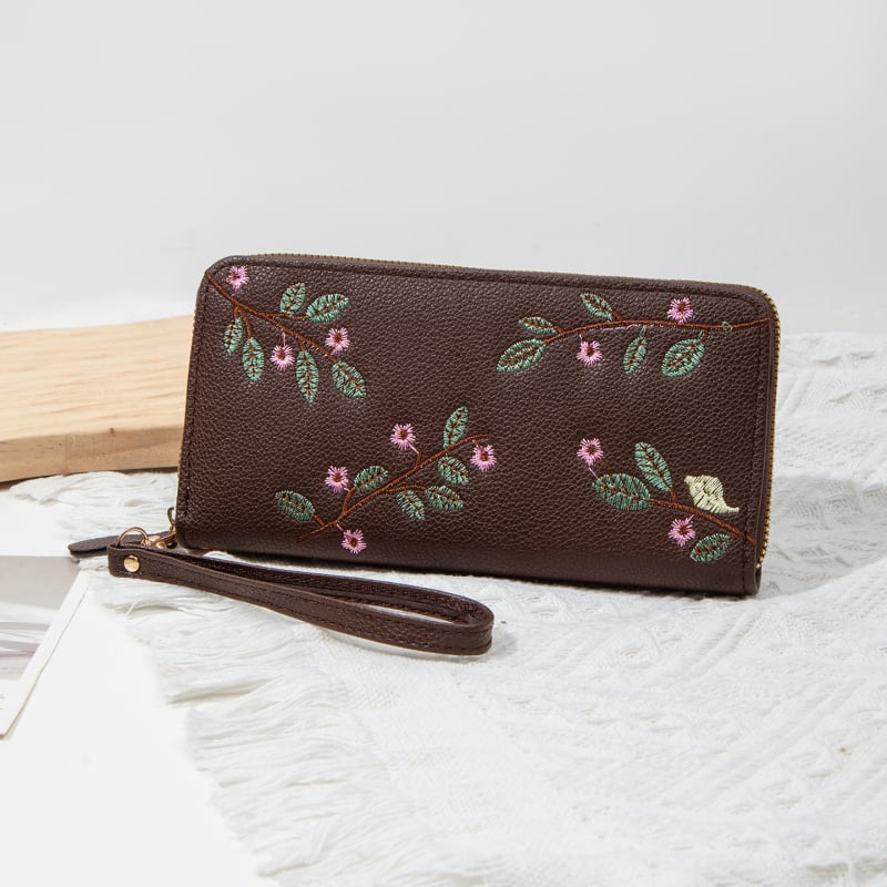 Ženski novčanik s vezenim detaljem, box torba stil, PU koža, zatvarač, podstava od sintetičke kože