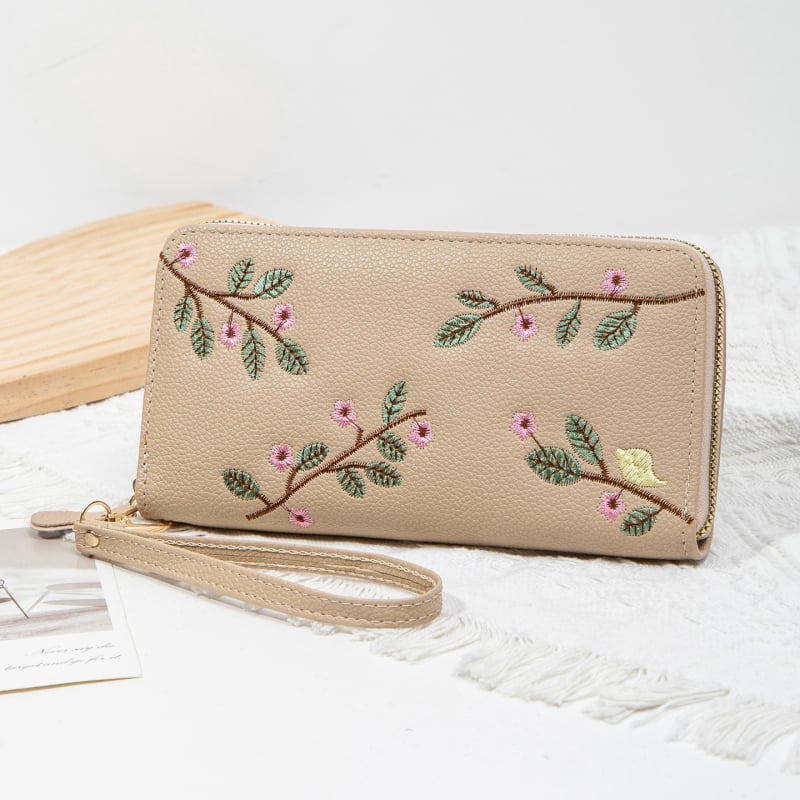 Ženski novčanik s vezenim detaljem, box torba stil, PU koža, zatvarač, podstava od sintetičke kože