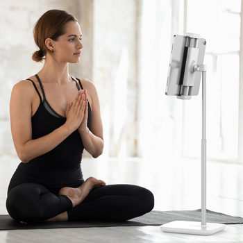 P29 Suport din aluminiu pentru telefon mobil și tabletă - cu ridicare, rotire și reglaj, stativ de birou