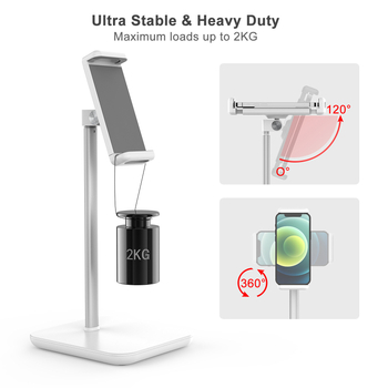P29 Suport din aluminiu pentru telefon mobil și tabletă - cu ridicare, rotire și reglaj, stativ de birou