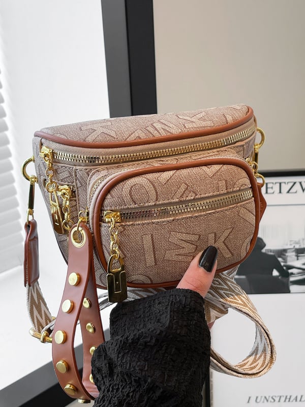 Ženska torbica preko ramena i crossbody, retro višeslojni dizajn, zip zatvarač, PU koža; podstava poliester; jesen 2024; pogodno za rekreacijska putovanja