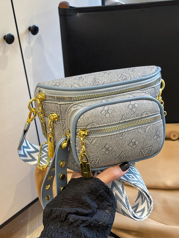 Ženska torbica preko ramena i crossbody, retro višeslojni dizajn, zip zatvarač, PU koža; podstava poliester; jesen 2024; pogodno za rekreacijska putovanja