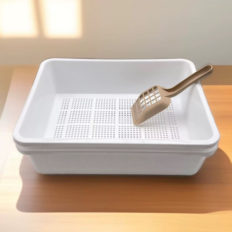 Litter box pentru pisici din plastic, cu lopățică inclusă, pentru pisici adulte, pachet de 10