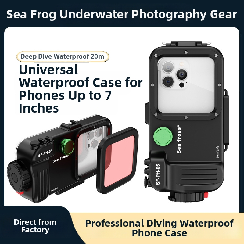 Seafrogs SF-PH-05 Ūdensdrošs telefona korpuss līdz 7 colām, universāls Android un iPhone, Plastmasas materiāls, Bluetooth atbalsts