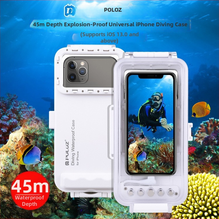 Niršanas tālruņa korpuss – ABS, Pu9010w, saderīgs ar iOS 13.0+, ūdensizturīgs līdz 45 m, ar logotipa pielāgošanas iespēju