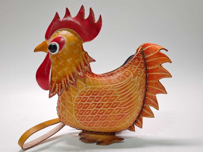 Novčanik od prve slojevine kože s torbicom za telefon — ručna izrada, ženski novčanik s karikaturama životinja, podstava od kože, izlazak jeseni 2025