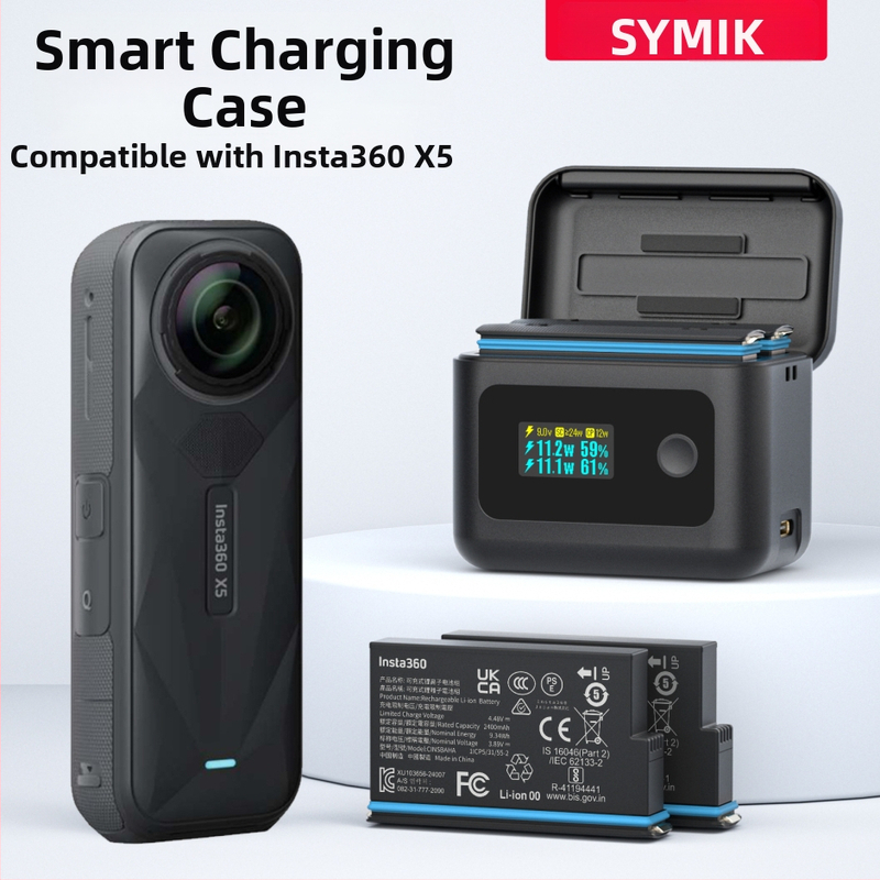 Symik Shadowstone Insta360 X5 batériový nabíjací box, USB-C, 14W na kanál, 24W maximum, PC telo, model X5dcl