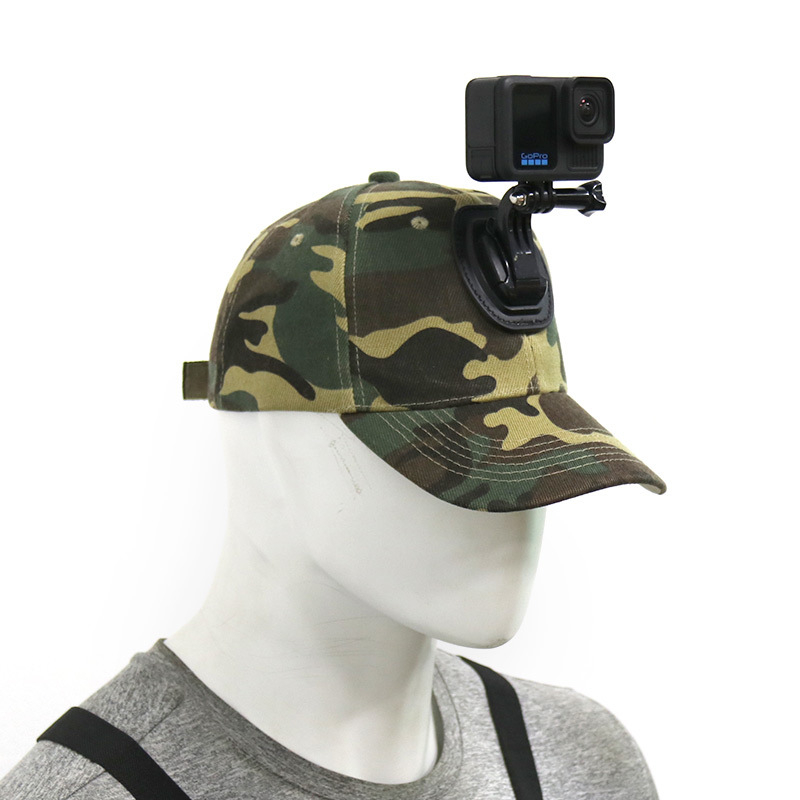 Koplo pălărie pentru GoPro camere sportive, camuflaj pentru pescuit în aer liber, material bumbac, logo imprimat, include pălărie, șurub și suport tip J