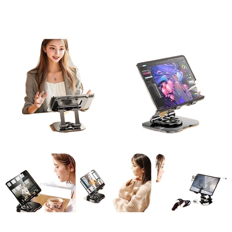 Suport pentru tabletă de birou – metalic, rotativ, pliabil, reglabil, cu ventilație