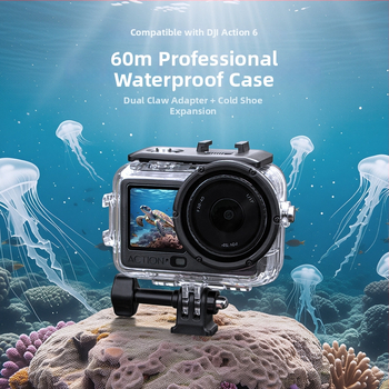 Vodotesný ochranný kryt pre DJI Action6 do hĺbky 60 m; materiál: tvrdené sklo + 316 nerezová oceľ; balenie obsahuje kryt, skrutku, základňu; prispôsobenie loga dostupné