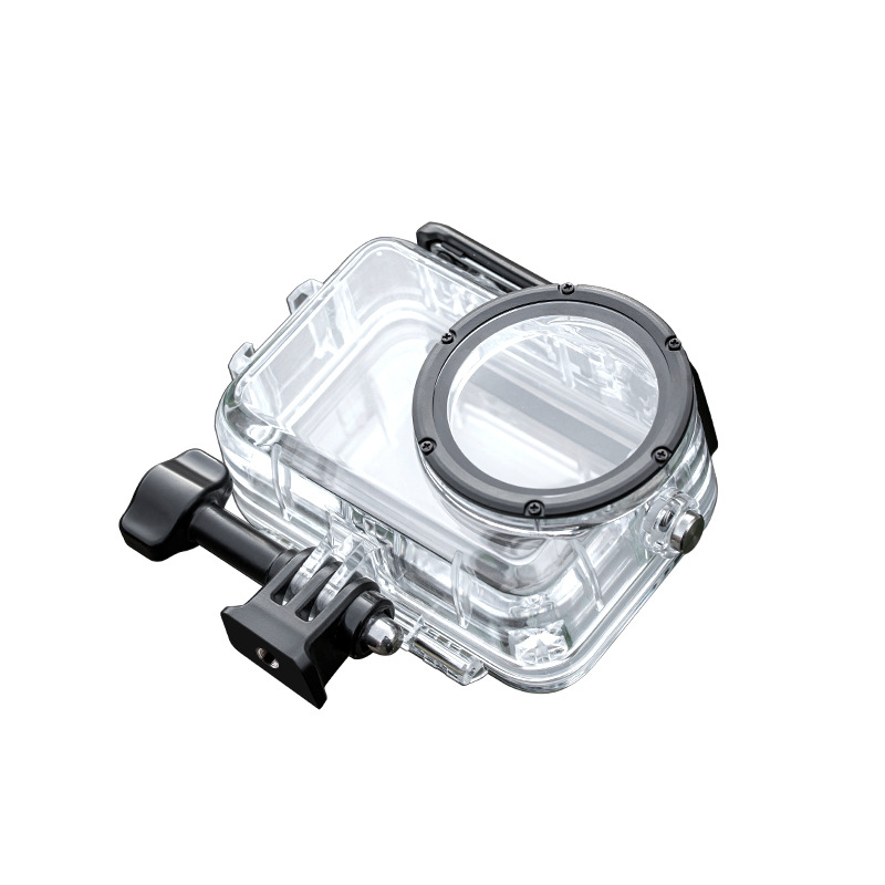 Carcasă protectoare etanșă pentru DJI Action6, până la 60 m scufundări, construcție din sticlă întărită + oțel inoxidabil 316; include carcasă, șurub, bază; personalizare logo disponibil