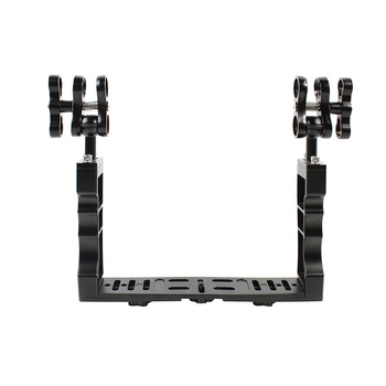 Clip fluture din aliaj de aluminiu pentru iluminat la scufundări – cu două găuri, cap dublu cu bile, încărcare 2–5 kg, pentru echipament de fotografiere subacvat cu suport dublu de mână