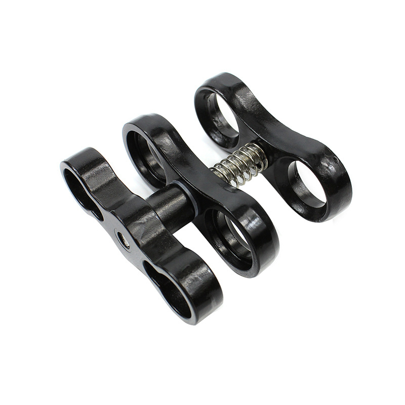 Clip fluture din aliaj de aluminiu pentru iluminat la scufundări – cu două găuri, cap dublu cu bile, încărcare 2–5 kg, pentru echipament de fotografiere subacvat cu suport dublu de mână