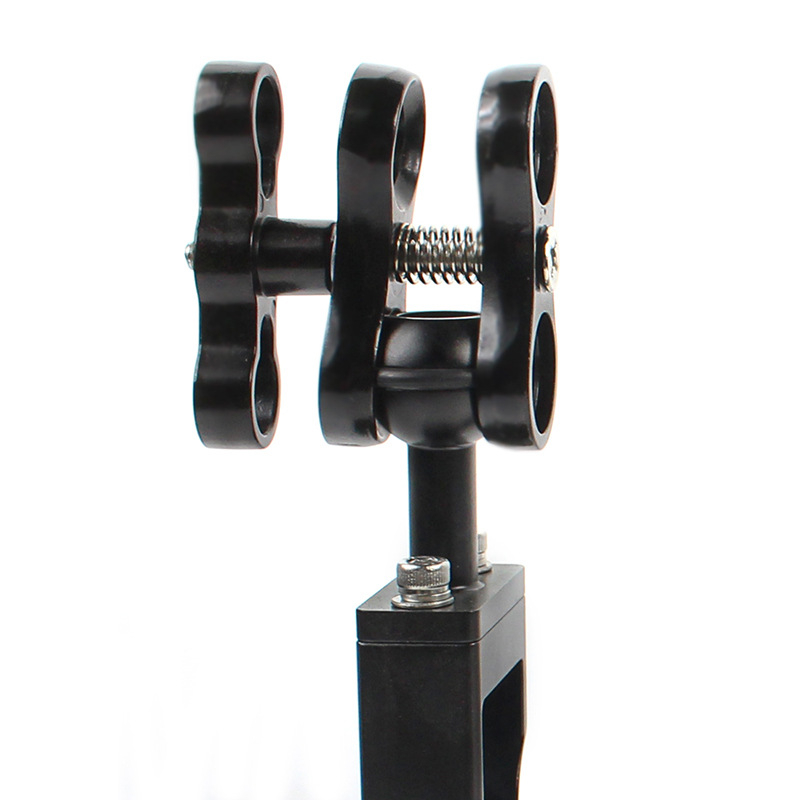 Clip fluture din aliaj de aluminiu pentru iluminat la scufundări – cu două găuri, cap dublu cu bile, încărcare 2–5 kg, pentru echipament de fotografiere subacvat cu suport dublu de mână