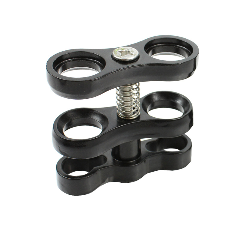 Clip fluture din aliaj de aluminiu pentru iluminat la scufundări – cu două găuri, cap dublu cu bile, încărcare 2–5 kg, pentru echipament de fotografiere subacvat cu suport dublu de mână