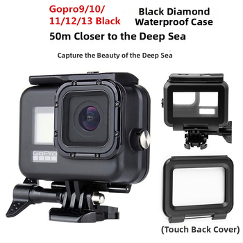 GP902 Vodotesné puzdro pre GoPro 9–13 Black Diamond, kalené sklo + PC + nerezová oceľ, hĺbka 50 m, balenie obsahuje puzdro a kryt s dotykovou obrazovkou, prispôsobiteľné logo