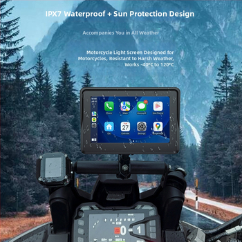 Išorinis nešiojamas motociklo navigacijos įrenginys su padangų slėgio stebėsena, Android Auto ir CarPlay, Wi‑Fi ir 3D žemėlapiai