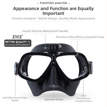 Täiskasvanute vabase sukeldumismask sportkaamera hoidja ja dioptriliste läätsedega ühilduvus, silikoon + PC