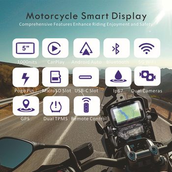 Motociklo GPS navigacija belaidžiu CarPlay/Android Auto ir Bluetooth, Gaode žemėlapiai, 3D žemėlapiai ir balso navigacija