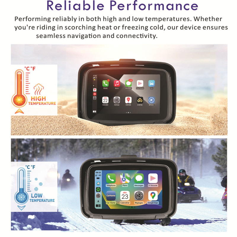 Motociklo GPS navigacija belaidžiu CarPlay/Android Auto ir Bluetooth, Gaode žemėlapiai, 3D žemėlapiai ir balso navigacija