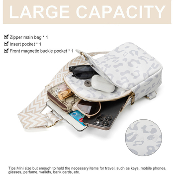 JUNI PU Női sling táska Leopárd mintával, cipzár, laminált belső zseb, poliészter bélés