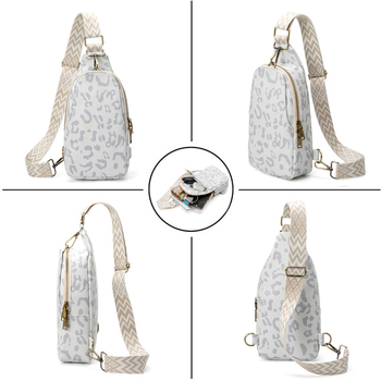 JUNI PU Női sling táska Leopárd mintával, cipzár, laminált belső zseb, poliészter bélés