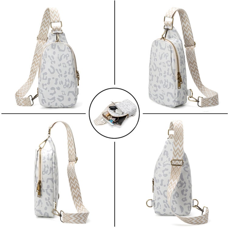 JUNI PU Női sling táska Leopárd mintával, cipzár, laminált belső zseb, poliészter bélés