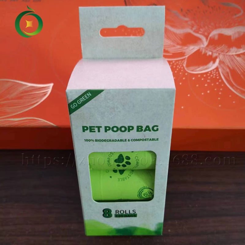 Biodegradable és compostable háziállatürülék-zacskók, tekercses kivitel, vastagított, PLA+PBAT+kukoricaszárított keményítő keverék