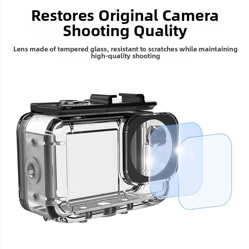 Vodotesný kryt pre DJI Osmo Action 3/4/5 PRO — Model Action5/4/3, Materiál: PC 306, nerezová oceľ, tvrdené sklo, Hmotnosť 86 g, Obsah balenia: vodotesný kryt, základ, skrutky, kľúč