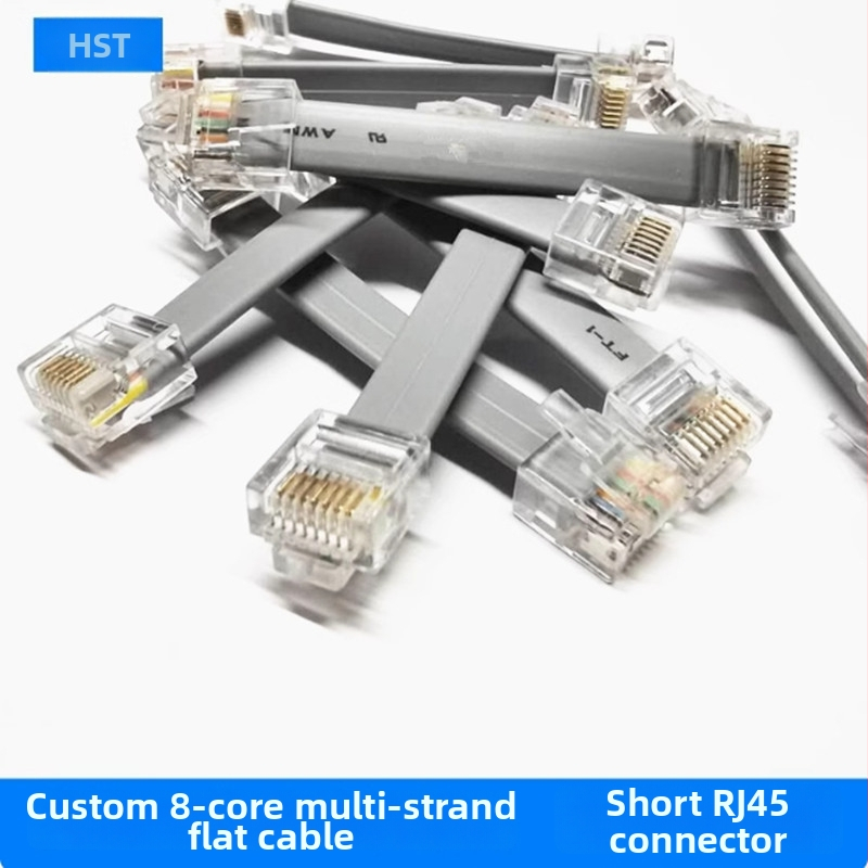 8-jadrový plochý Ethernetkábel, 8P8C, plochý viacstrunový kábel s RJ45 konektormi, krátke telo