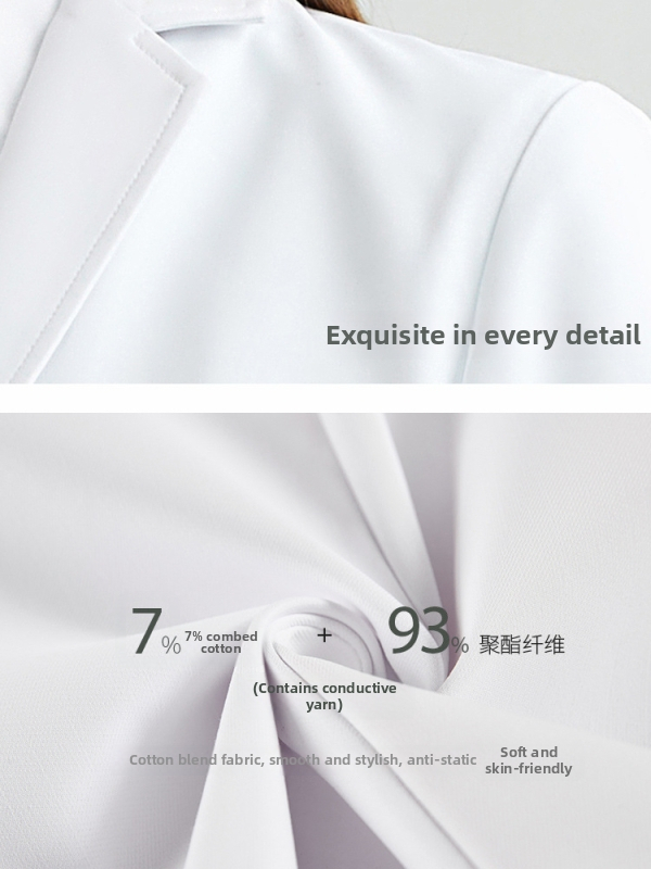 Elegant heart Antistatický zdravotný plášť pre unisex - dlhé rukávy, golier typu saka, vlhkosťou odvádzajúca tkanina polyester/bavlna