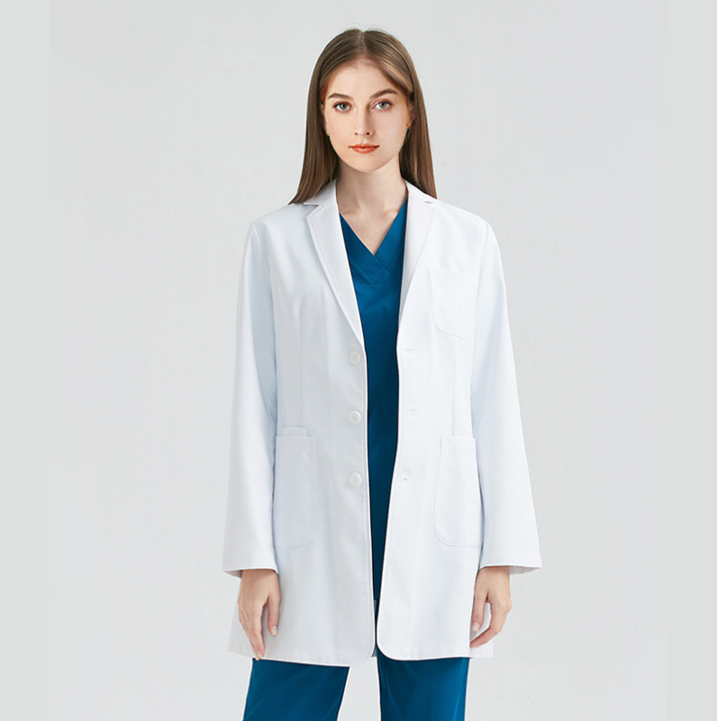 Elegant heart Antistatický zdravotný plášť pre unisex - dlhé rukávy, golier typu saka, vlhkosťou odvádzajúca tkanina polyester/bavlna