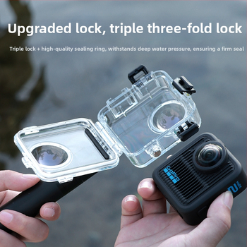 Vodotesná skriňa pre Gopro Max2 panoramatickú akčnú kameru – optické sklo, PC a nerezová oceľ