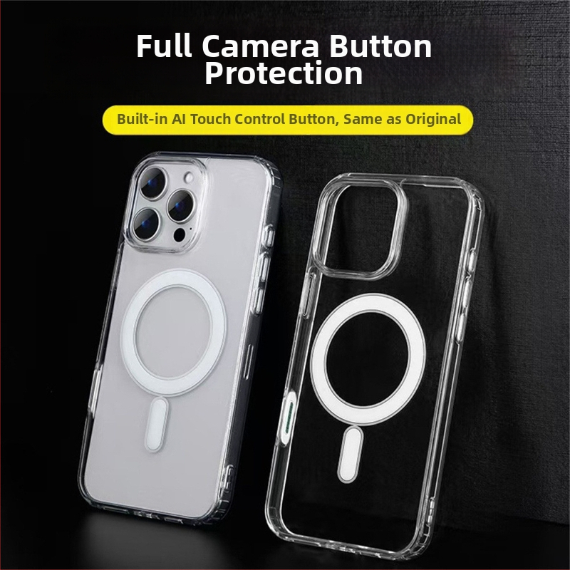 iPhone 16 Pro vāciņš ar AI skārienpogu un magnētisku pievilkšanu MagSafe (Materiāli: akrils + TPU; magnētiskais gredzens; AI skārienpogas; MagSafe saderīgs; anti-skrāpēšana)