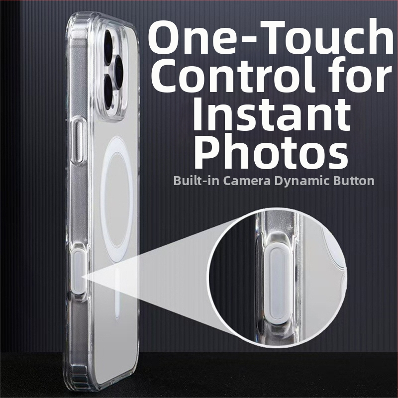 iPhone 16 Pro vāciņš ar AI skārienpogu un magnētisku pievilkšanu MagSafe (Materiāli: akrils + TPU; magnētiskais gredzens; AI skārienpogas; MagSafe saderīgs; anti-skrāpēšana)