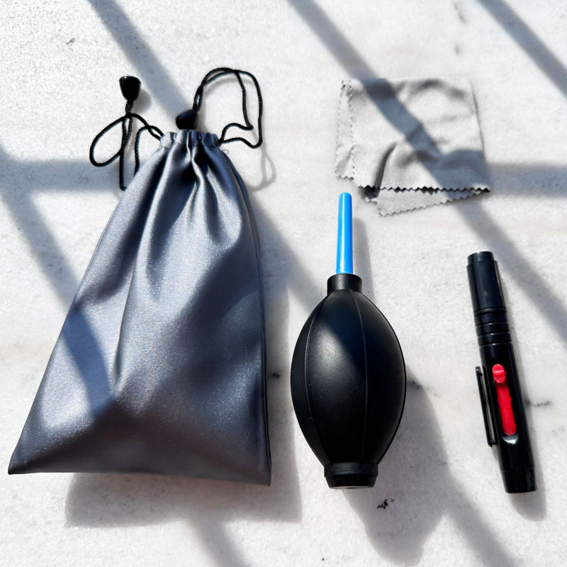 Комплект за почистване на фотоапарат SLR/без огледало — въздушен балон, Lens Pen, микрофибърна кърпа, чанта за съхранение — универсална съвместимост