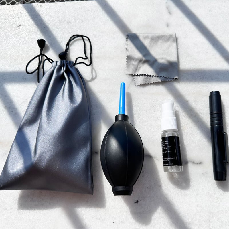 Комплект за почистване на фотоапарат SLR/без огледало — въздушен балон, Lens Pen, микрофибърна кърпа, чанта за съхранение — универсална съвместимост