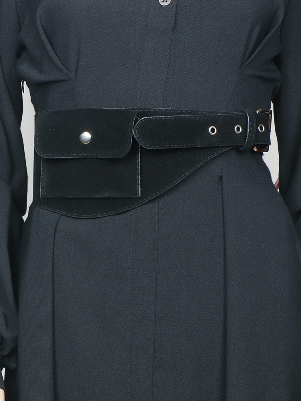 Utcai stílusú deréktáska széles pánttal — PU anyag, kapucsukásos zárás, őszi 2025