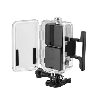 Vodootporan kućište za DJI Action 2 s dvostrukim zaslonom – prozirno kućište, vodootpornost do 60 m, materijal: H9 kaljeno staklo + PC + nehrđajući čelik, kompatibilan s dvostrukim zaslonskim paketom Action 2