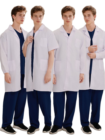 Nightingale unisex dlhý rukáv laboratórny plášť s Velcro zapínaním, bavlneno-polyesterová zmes, odvádzanie vlhkosti, golier typu saka