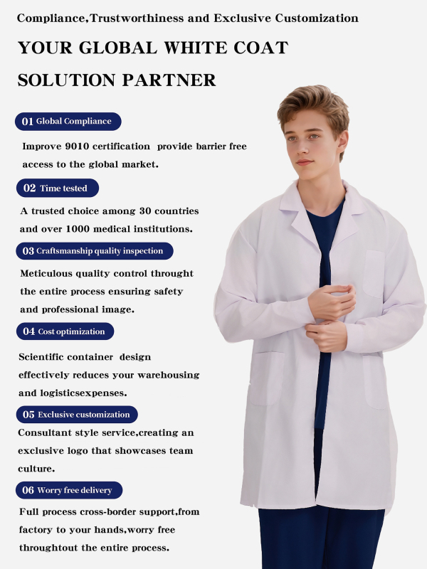 Nightingale unisex dlhý rukáv laboratórny plášť s Velcro zapínaním, bavlneno-polyesterová zmes, odvádzanie vlhkosti, golier typu saka