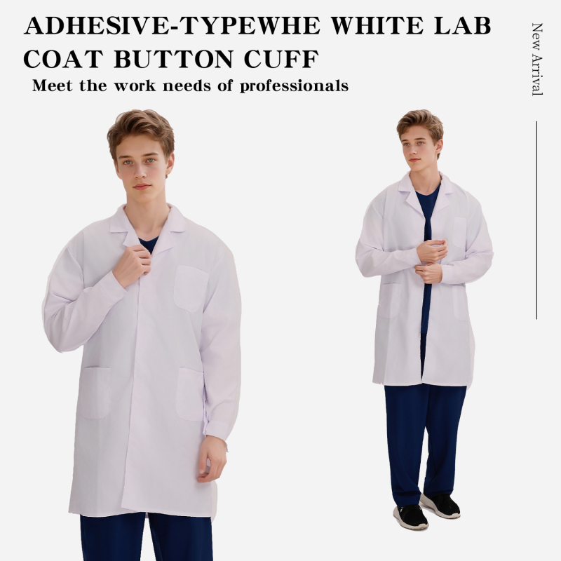 Nightingale unisex dlhý rukáv laboratórny plášť s Velcro zapínaním, bavlneno-polyesterová zmes, odvádzanie vlhkosti, golier typu saka