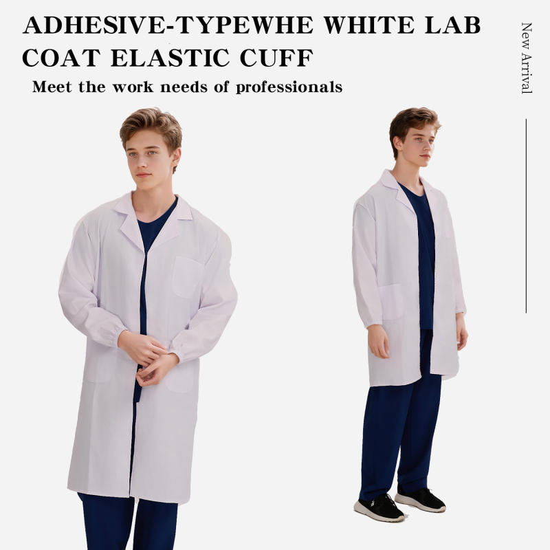 Nightingale unisex dlhý rukáv laboratórny plášť s Velcro zapínaním, bavlneno-polyesterová zmes, odvádzanie vlhkosti, golier typu saka