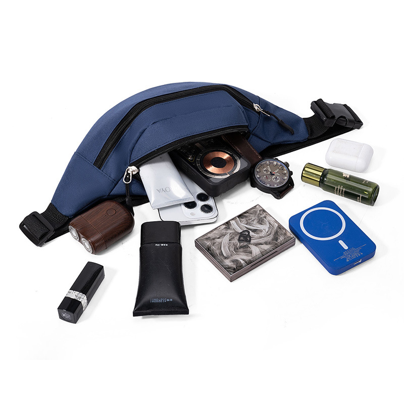 Oxford anyagú sport deréktáska, több rekeszes, uniszex, poliészter bélés, városi stílus