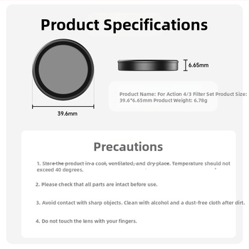 TELESIN UV zaštitno ogledalo za DJI Action 3/4/5 — aluminijska legura + optičko staklo, dodatak filtra